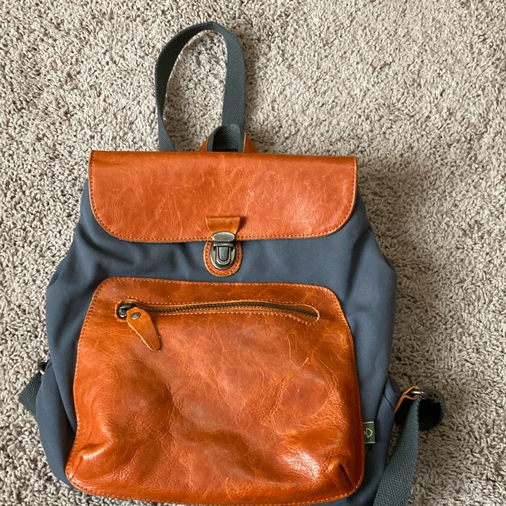 Backpack with leather trim